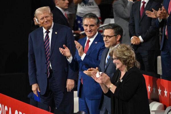 Former President Donald Trump (L) acknowledges Beverly Vance (R), the mother of Sen. JD Vance (R-Ohio), during the third day of the 2024 Republican National Convention in Milwaukee on July 17, 2024. (Andrew Caballero-Reynolds/AFP via Getty Images)