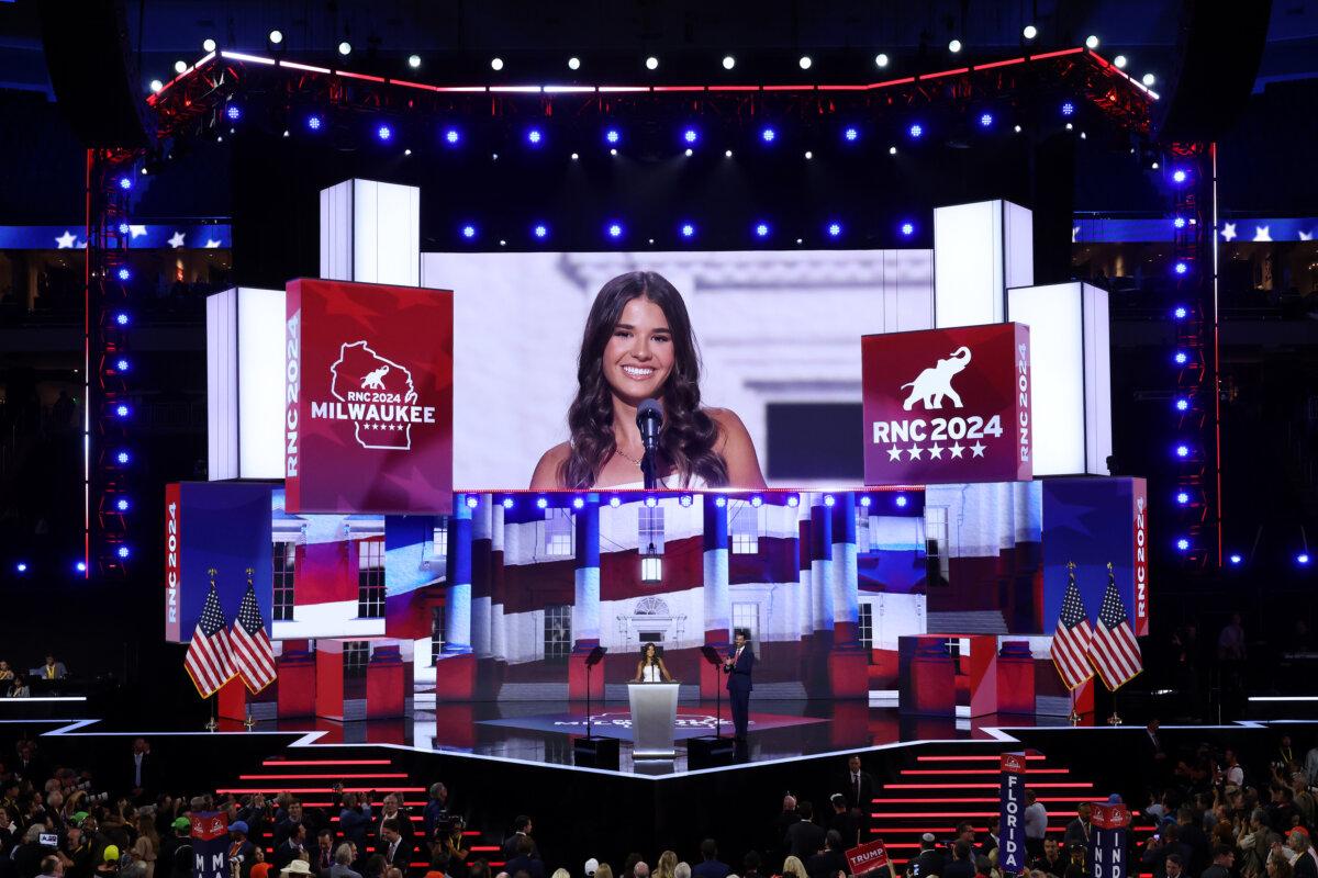 Daughter of Donald Trump Jr., Kai Trump speaks on stage on the third day of the Republican National Convention at the Fiserv Forum in Milwaukee, Wis on July 17, 2024. (Chip Somodevilla/Getty Images)