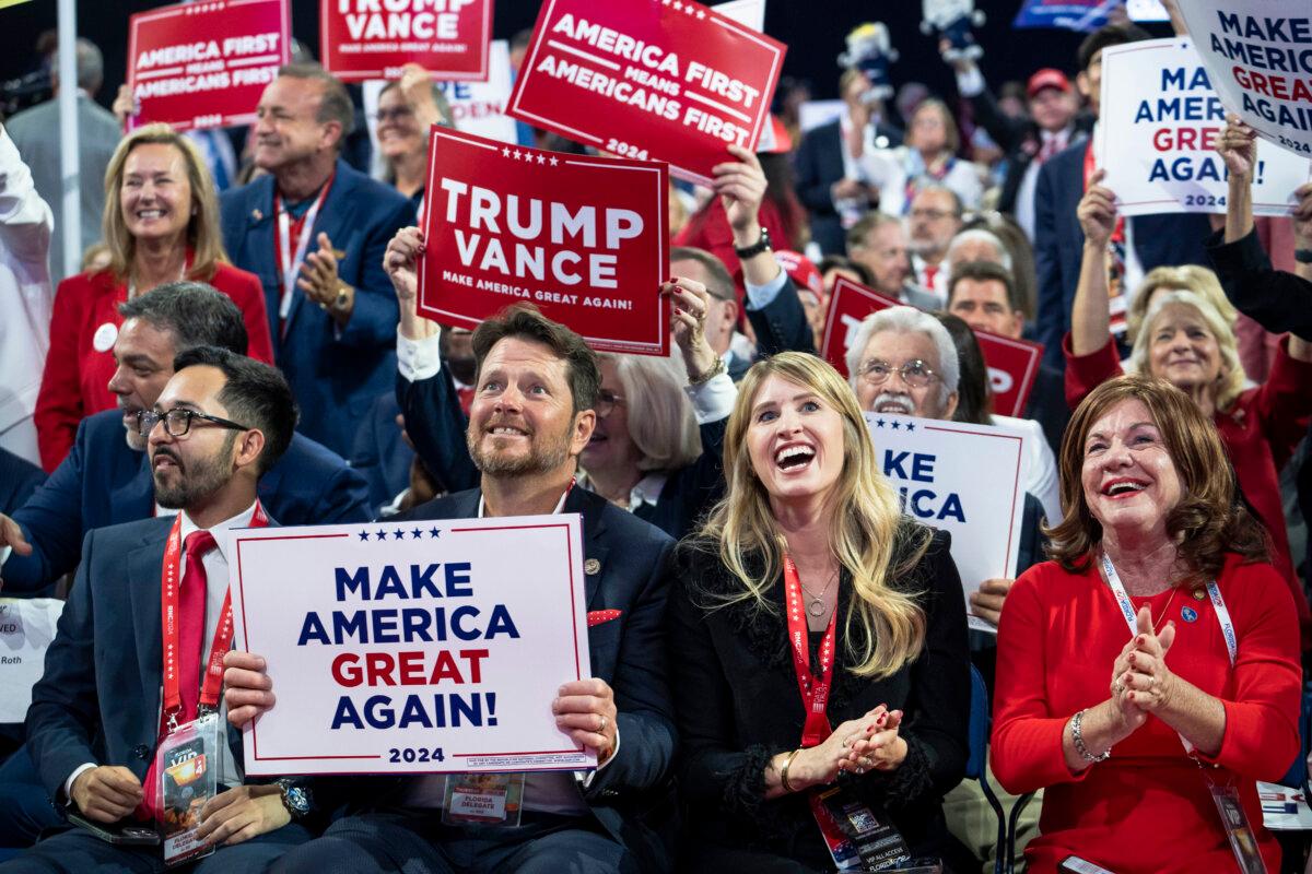 Delegates during the last day of the Republican National Convention (RNC) in Milwaukee, Wis., on July 18, 2024. (Madalina Vasiliu/The Epoch Times)