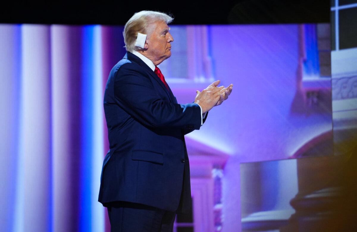 Former president Donald Trump speaks on the last day of the RNC in Milwaukee, Wis., on July 18, 2024. (Madalina Vasiliu/The Epoch Times)