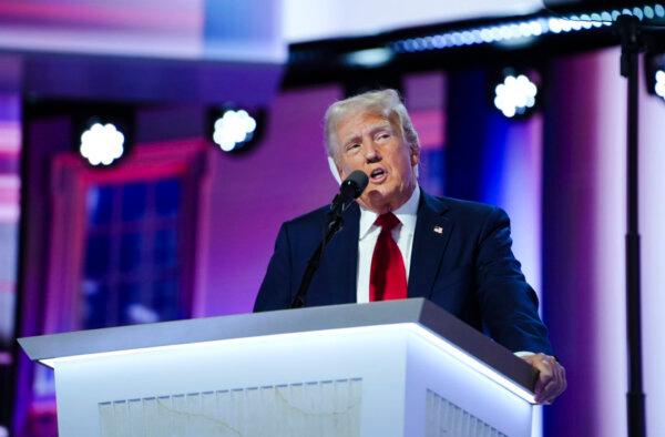 Former president Donald Trump speaks on the last day of the RNC in Milwaukee, Wis., on July 18, 2024. (Madalina Vasiliu/The Epoch Times)