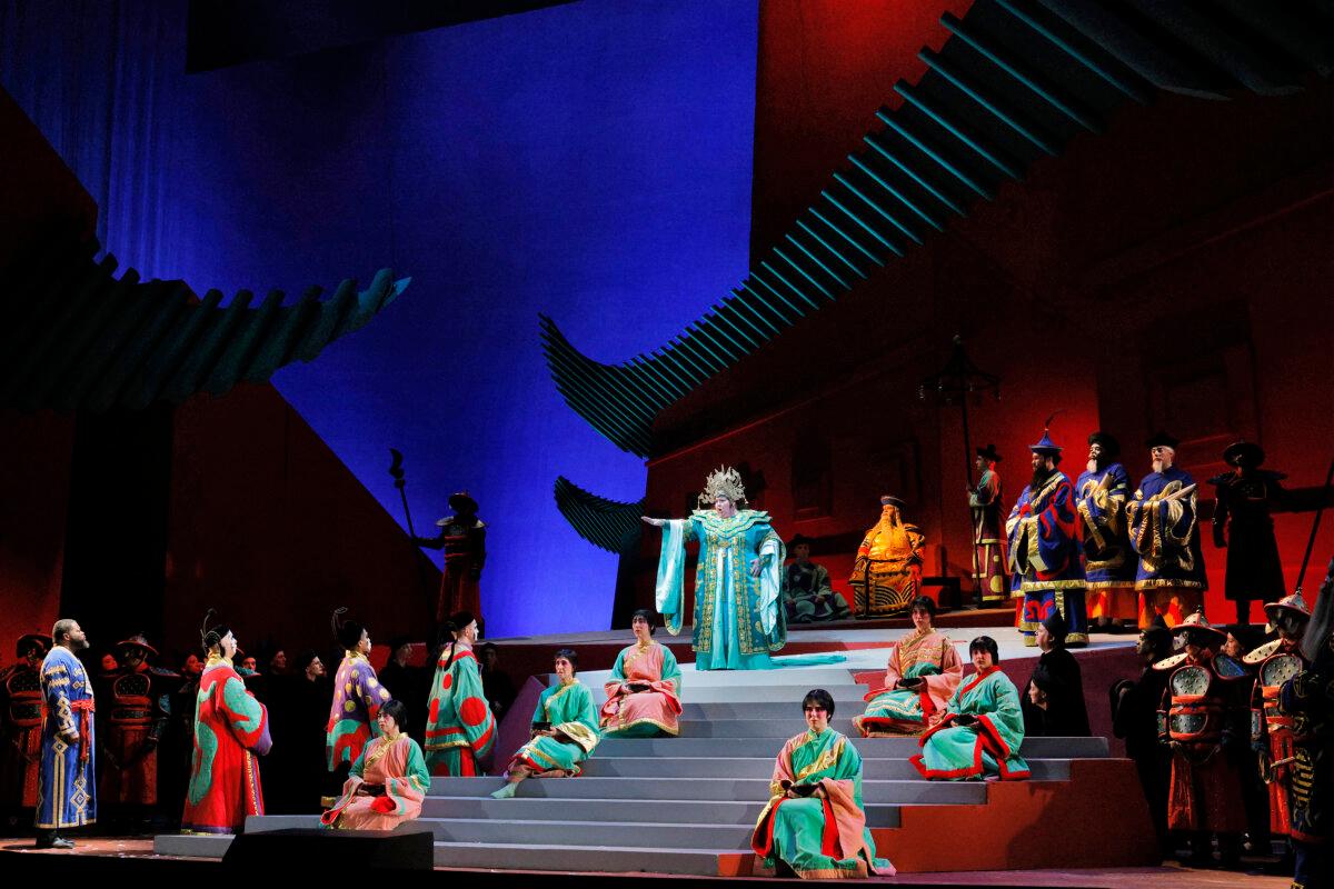 Angela Meade (center) in the title role of LA Opera's 2024 production of "Turandot." (Cory Weaver/LA Opera)