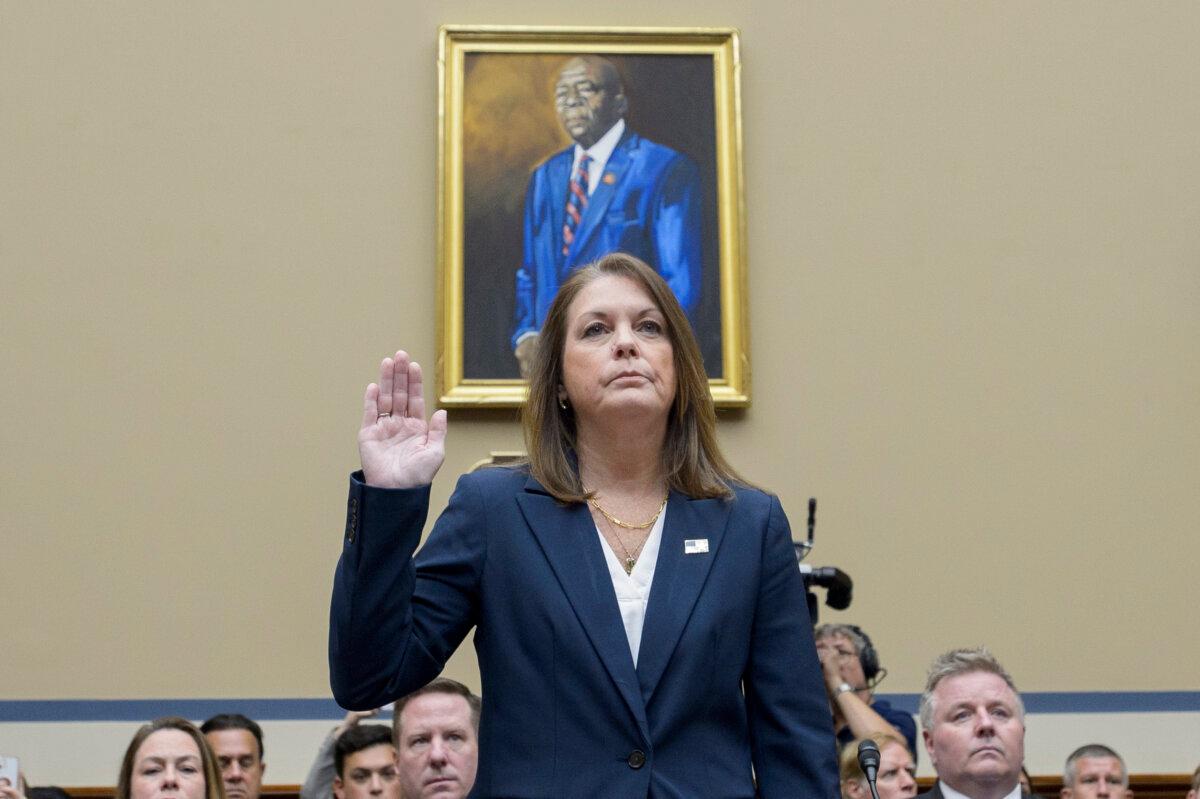 U.S. Secret Service Director Kimberly Cheatle is sworn in before the House Oversight and Accountability Committee about the attempted assassination of former President Donald Trump at a campaign event in Pennsylvania, at the Capitol on July 22, 2024. (AP Photo/Rod Lamkey, Jr.)