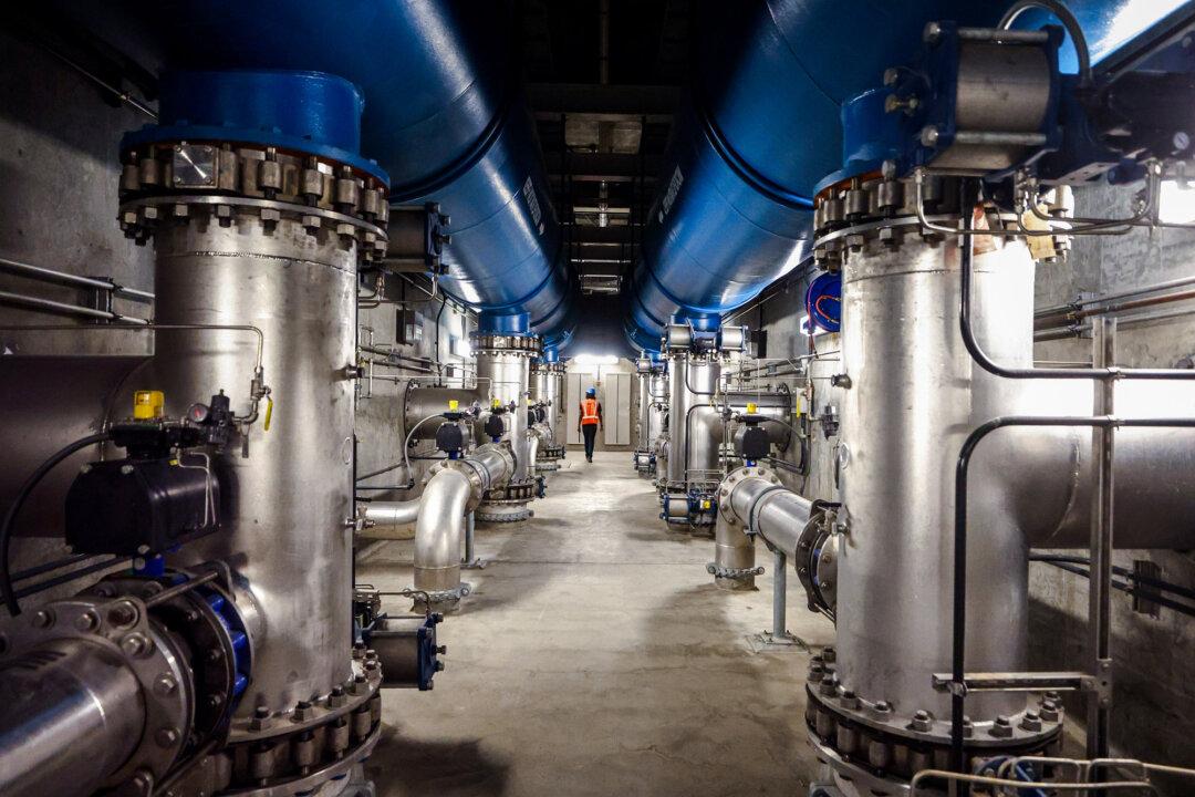 Wastewater undergoes the microfiltration treatment process at the Groundwater Replenishment System, the world's largest wastewater recycling plant, in the Orange County Water District in Fountain Valley, Calif., on July 20, 2022. (Mario Tama/Getty Images)