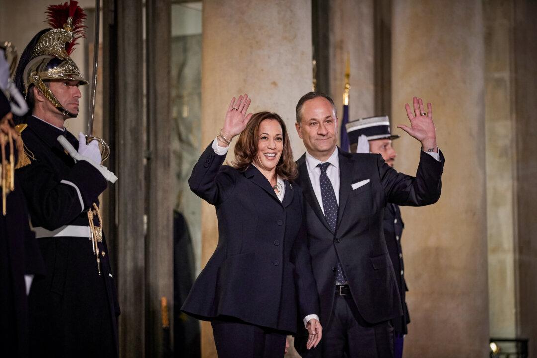 Vice President Kamala Harris and her husband, Douglas Emhoff, attend an event at the Elysee Palace in Paris on Nov. 11, 2021. (Kiran Ridley/Getty Images)