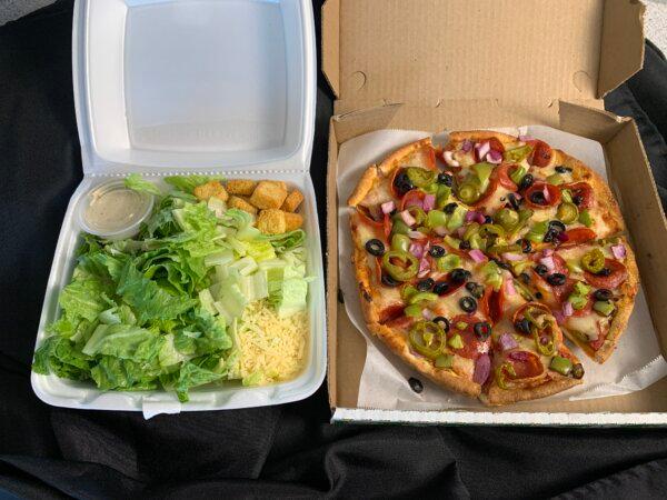 Surprise bag contents from a Pizza Twist restaurant. (Helen Billings/The Epoch Times)