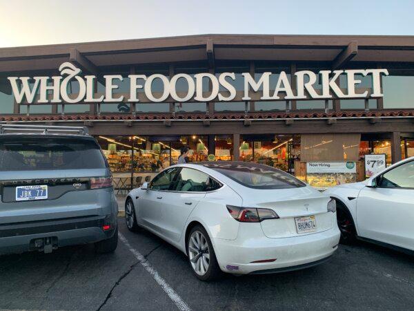 The front entrance to a Whole Foods Market. (Helen Billings/The Epoch Times)