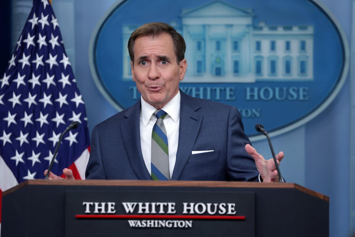 National Security Communications Advisor John Kirby speaks during a daily press briefing at the James Brady Press Briefing Room of the White House on July 31, 2024. (Alex Wong/Getty Images)