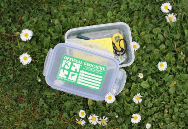 A geocache container. (Courtesy of Groundspeak Inc. (dba Geocaching))