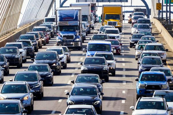 A traffic jam on southbound Route 93 in Boston on July 14, 2021. (Charles Krupa/AP Photo)