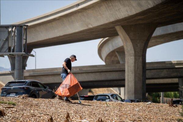 California Gov. Gavin Newsom participates in an encampment cleanup in Los Angeles County through the state’s Clean California initiative on Aug. 8, 2024. (Courtesy of Office of Governor Gavin Newsom)