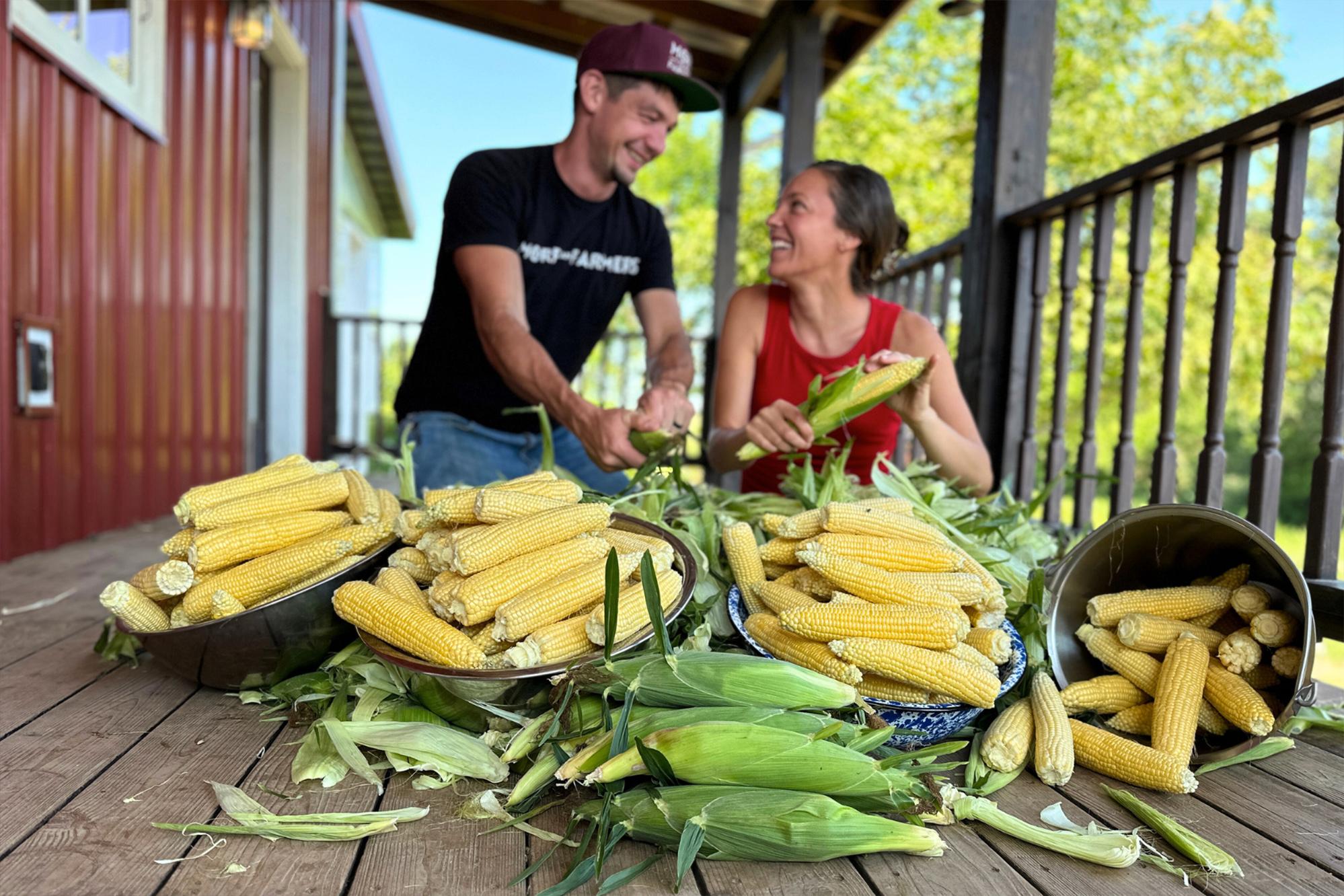 The Knoxes, creators of "More Than Farmers," working on the homestead. (Courtesy of <a href="https://www.instagram.com/morethanfarmers/">@morethanfarmers</a>)