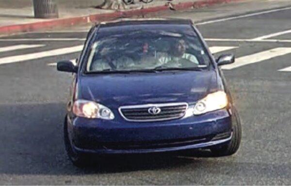 The suspects in the Beverly Hills watch theft fled in a blue Toyota Corolla. (Courtesy of the U.S. Attorney’s Office)