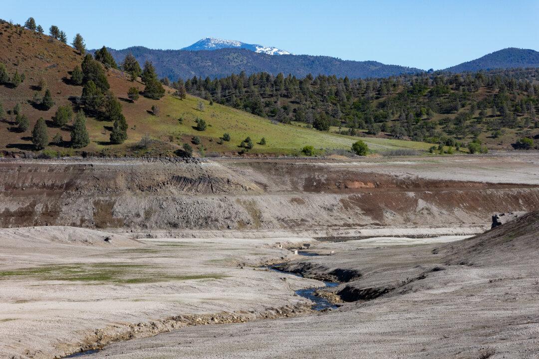 The free-flowing Klamath River meanders through the footprint of the Copco Lake reservoir on May 9, 2024.