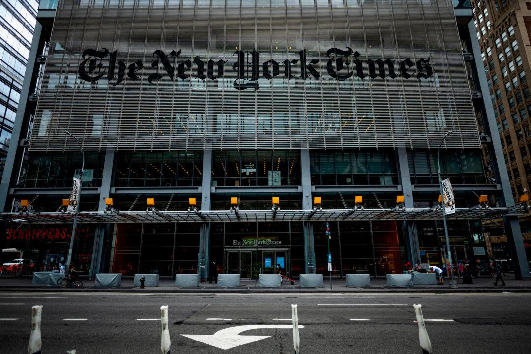 The New York Times building in New York City on June 30, 2020. (Johannes Eisele/AFP via Getty Images)