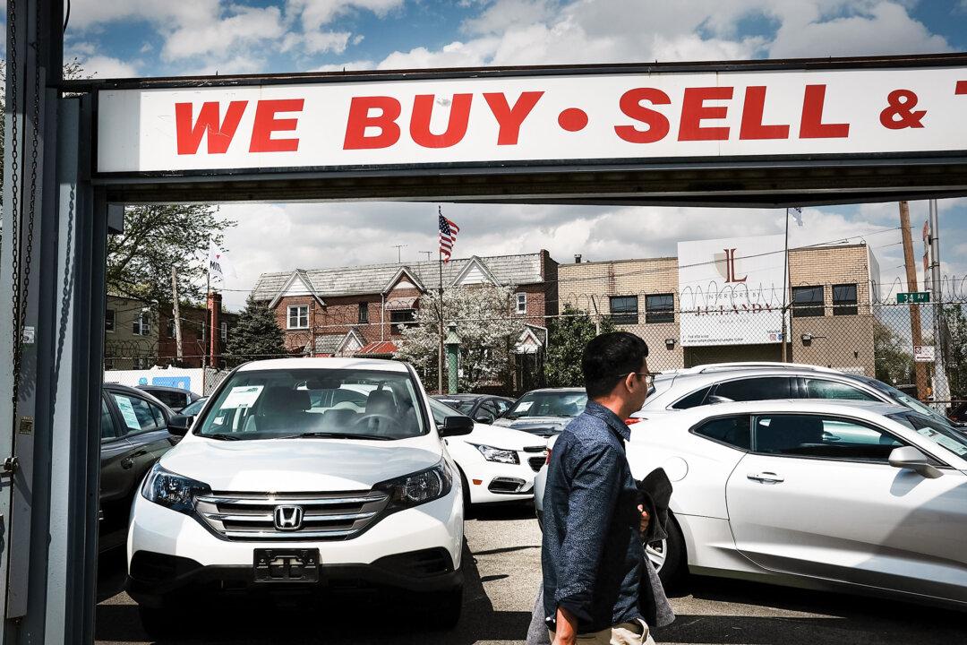 Cars for sale are on display at a auto dealership in New York City on May 2, 2017. (Spencer Platt/Getty Images)