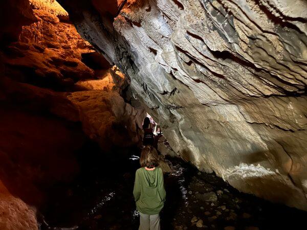 Visitors take the adventure exit during the tour at Boyden Cavern in Sequoia National Forest near the Kings River on Aug. 17, 2024. (Summer Lane/The Epoch Times)