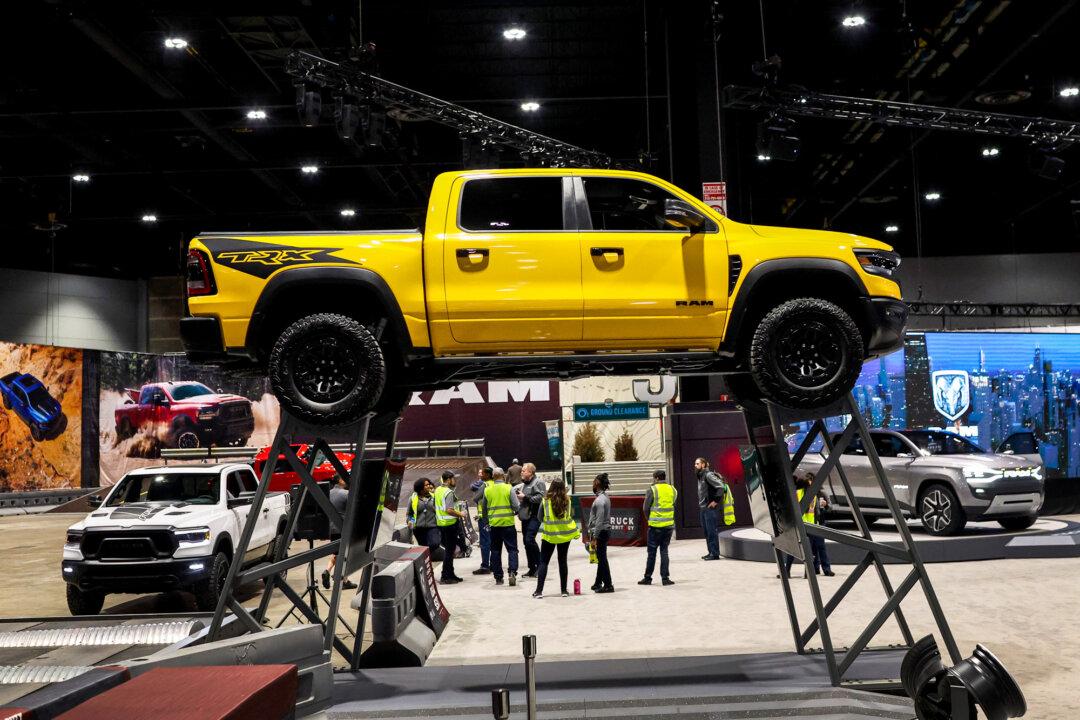 A Stellantis Ram truck is on display at the Chicago Auto Show on Feb. 9, 2023. (Scott Olson/Getty Images)