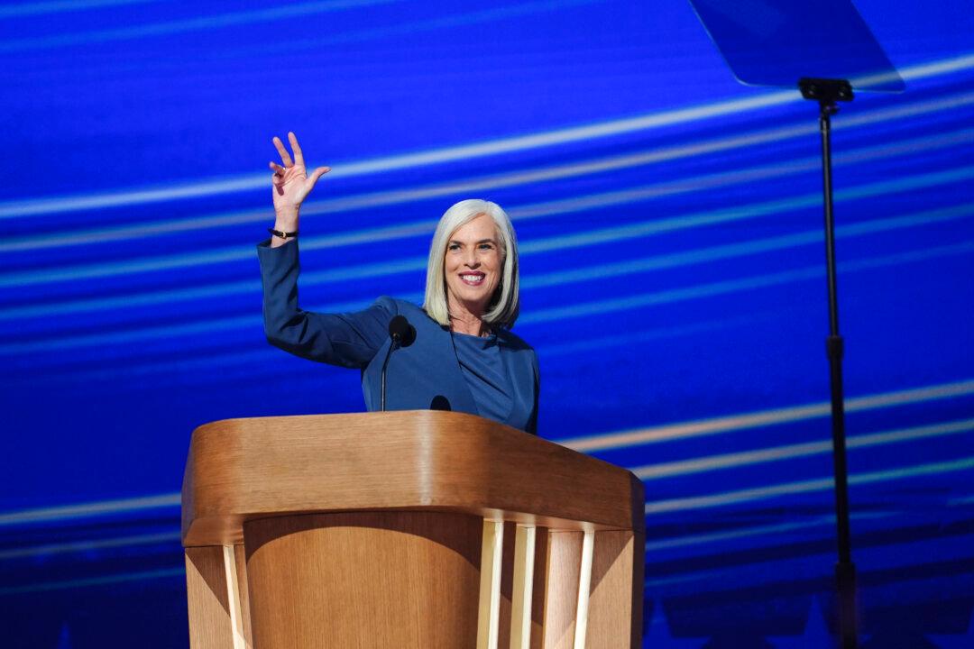 Rep. Katherine Clark (D-Mass.) speaks during the last day of the Democratic National Convention in Chicago on Aug. 22, 2024. (Madalina Vasiliu/The Epoch Times)