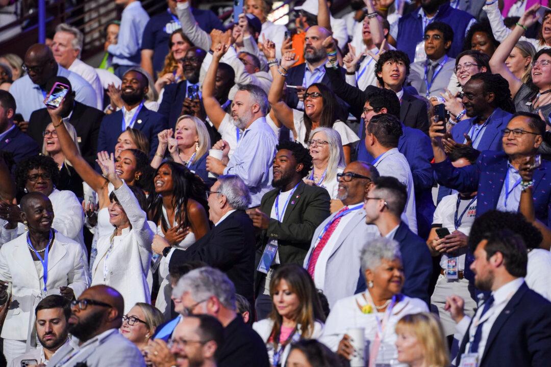 Rep. Katherine Clark (D-Mass.) speaks during the last day of the Democratic National Convention in Chicago on Aug. 22, 2024. (Madalina Vasiliu/The Epoch Times)