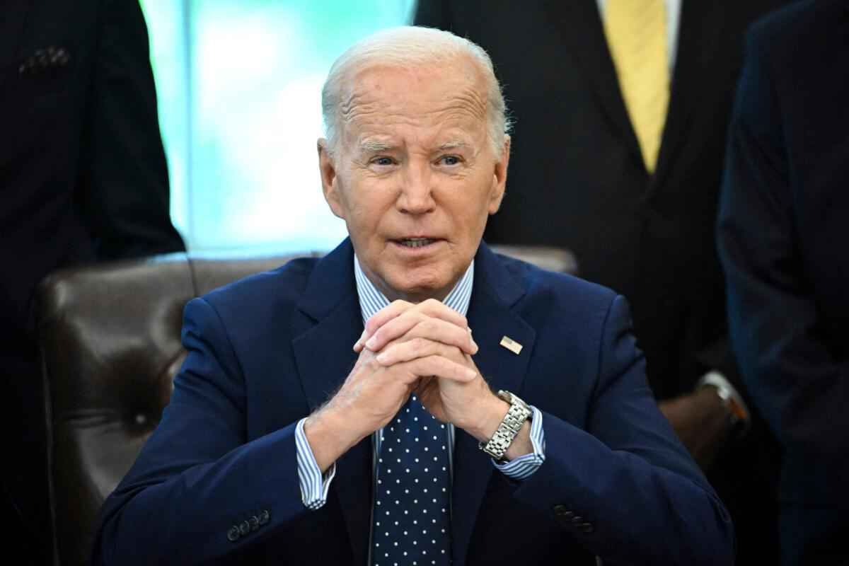 President Joe Biden speaks in the Oval Office of the White House on Aug. 16, 2024. (Andrew Caballero-Reynolds/AFP via Getty Images)