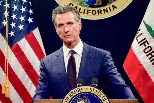 Gov. Newsom speaks at a press conference at the Capitol in Sacramento, Calif., on May 10, 2024. Newsom proposed emergency regulations on the state's hemp industry after similar legislation failed in the state's Legislature in August. (Travis Gillmore/The Epoch Times)