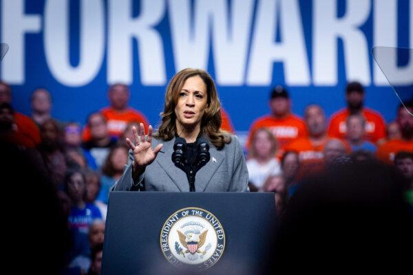 Democratic presidential candidate and Vice President Kamala Harris speaks during a campaign rally at the Alliant Energy Center in Madison, Wis., on Sept. 20, 2024. (Scott Olson/Getty Images)