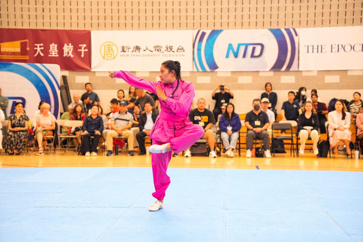 Majoa Chaux Rojas participates in the NTD International Traditional Chinese Martial Arts Competition finals in Waldwick, N.J. on Sept. 2, 2024. (Larry Dye/The Epoch Times)