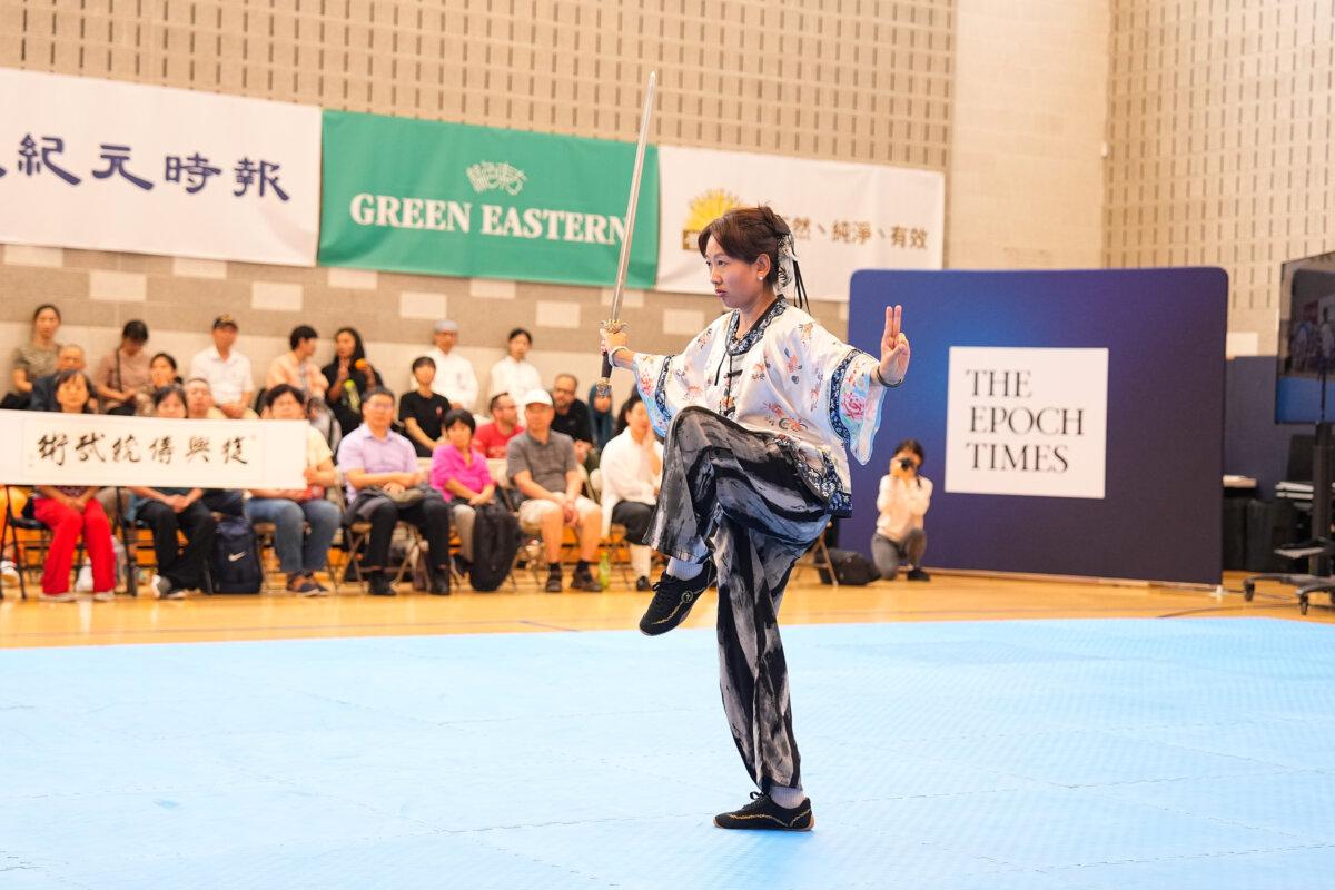 Wendy Wang participates in the NTD International Traditional Chinese Martial Arts Competition finals in Waldwick, N.J., on Sept. 2, 2024. (Larry Dye/The Epoch Times)