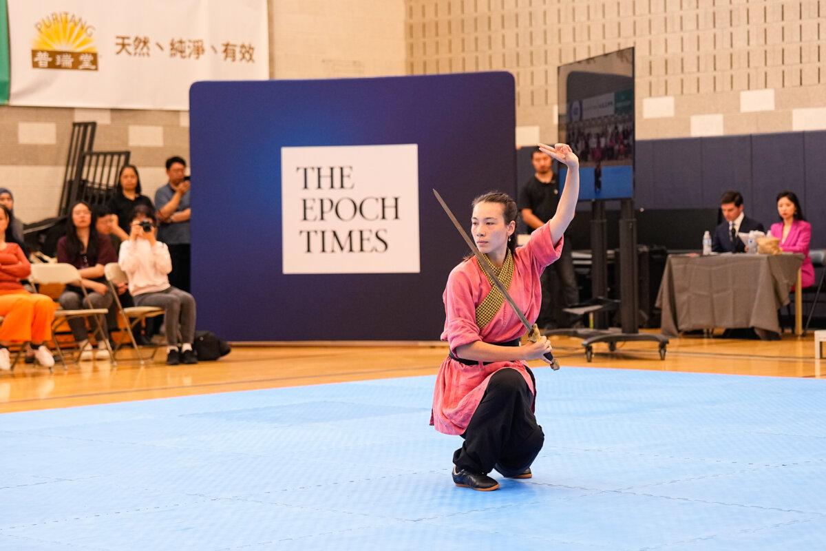 Ellen Opfermann participates in the NTD International Traditional Chinese Martial Arts Competition finals in Waldwick, N.J, on Sept. 2, 2024. (Larry Dye/The Epoch Times)