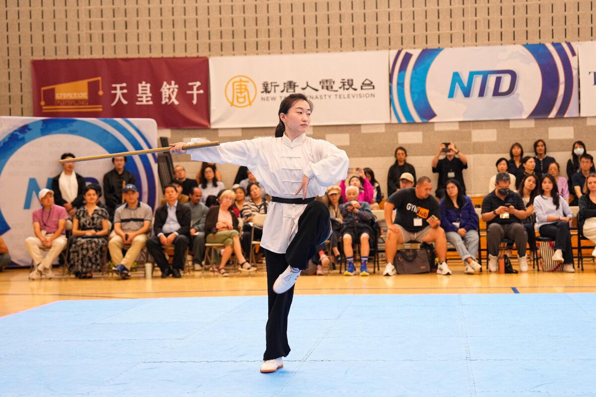 Sophie Li participates in the NTD International Traditional Chinese Martial Arts Competition finals in Waldwick, N.J., on Sept. 2, 2024. (Larry Dye/The Epoch Times)