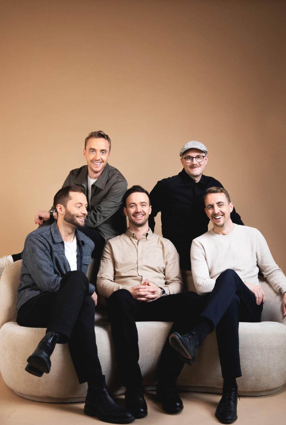 (L-R) Peter, Adam, Sebastian, Michael, and Tomas. Each has two children, and they say their spouses and kids have been very supportive throughout their musical journey. (Courtesy of <a href="https://www.instagram.com/dad_harmony/">Dad Harmony</a>)