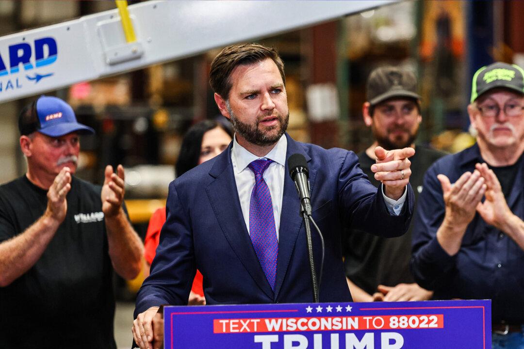 (Left) President Joe Biden speaks during an event in Washington on Sept. 23, 2022. The Biden administration has been actively implementing DEI programs for government employees. (Right) Republican vice presidential candidate, Sen. J.D. Vance (R-Ohio), speaks at an event in Eau Claire, Wis., on Aug. 7, 2024. Vance introduced the Dismantle DEI Act, which would eliminate all DEI programs for federal employees. (Samuel Corum, Adam Bettcher/Getty Images)