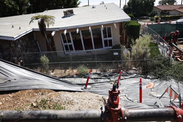 Damage resulting from ongoing land movement in the area has forced power shutoffs to homes and California Gov. Gavin Newsom to declare a state of emergency in Rancho Palos Verdes, Calif., on Sept. 3, 2024. (Mario Tama/Getty Images)