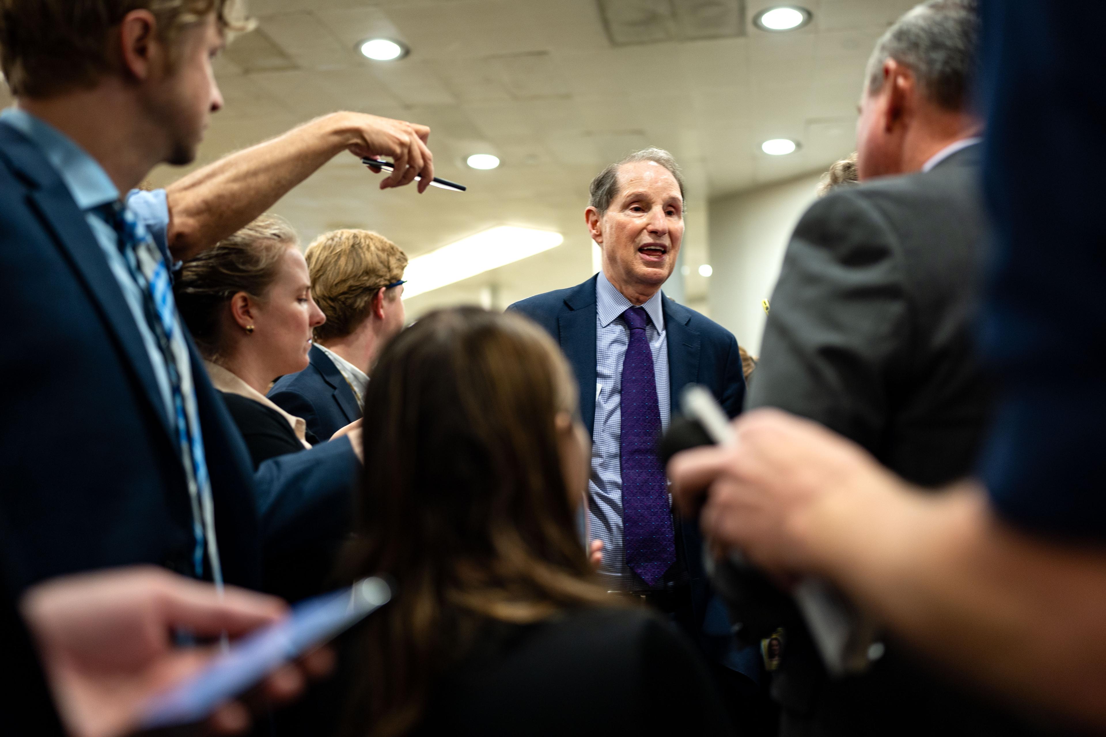 Sen. Ron Wyden (D-Ore.) speaks with reporters at the Capitol on July 30, 2024 in Washington, D.C. (Kent Nishimura/Getty Images)