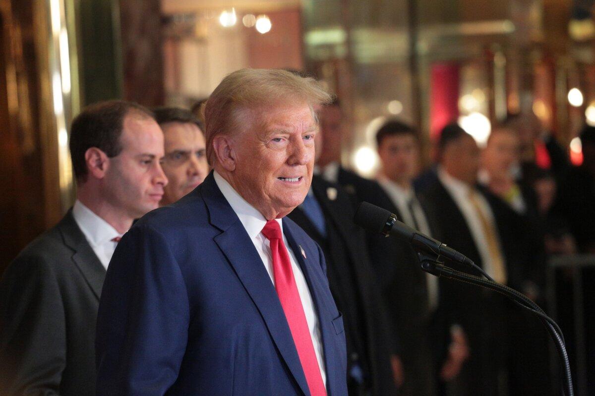 Former President Donald Trump speaks during a press conference at Trump Tower in Manhattan on Sept. 6. (Richard Moore/The Epoch Times)