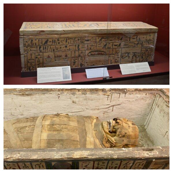 A coffin and a mummy. (Keegan Billings/The Epoch Times)