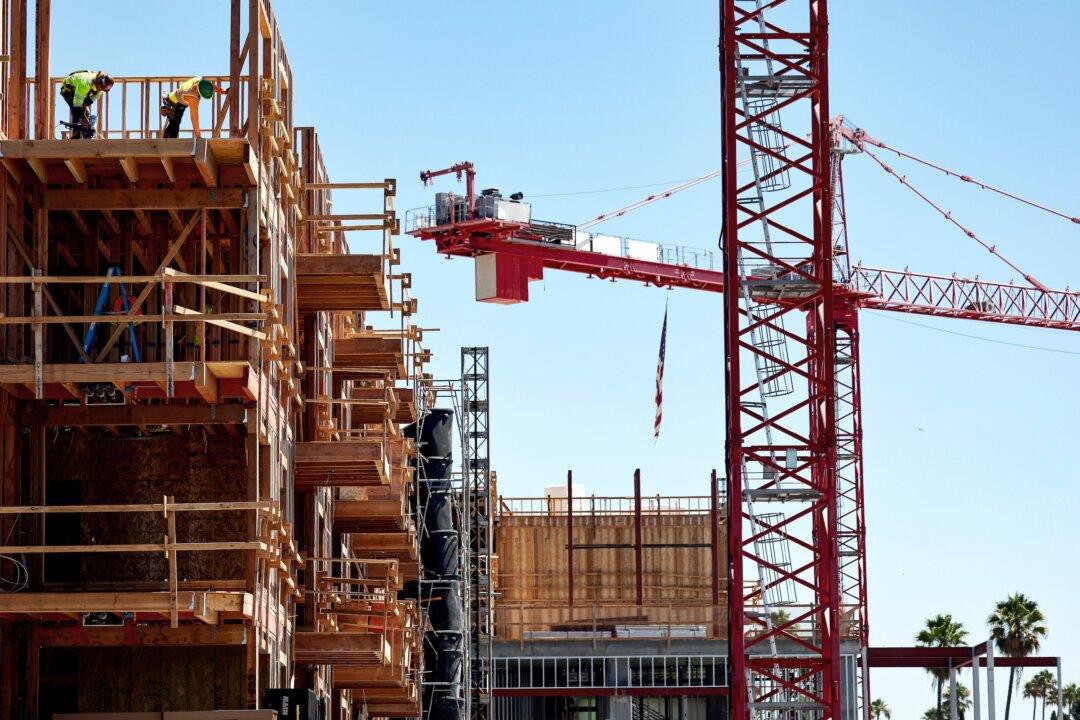 Construction continues on a mixed-use apartment complex that will hold more than 700 units of housing and 95,000 square feet of commercial space in Los Angeles on Aug. 20, 2024. (Mario Tama/Getty Images)