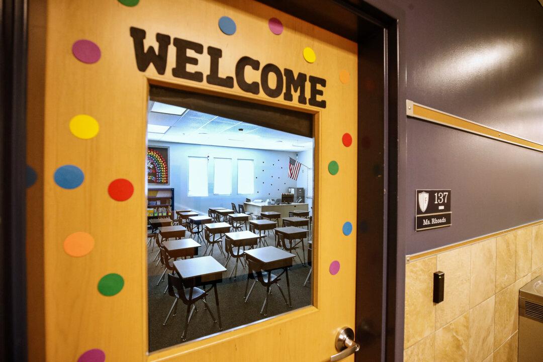 A classroom sits ready for students at Freedom Preparatory Academy as teachers prepare to restart school after it was closed in March because of COVID-19, in Provo, Utah, on Aug. 19, 2020. (George Frey/Getty Images)