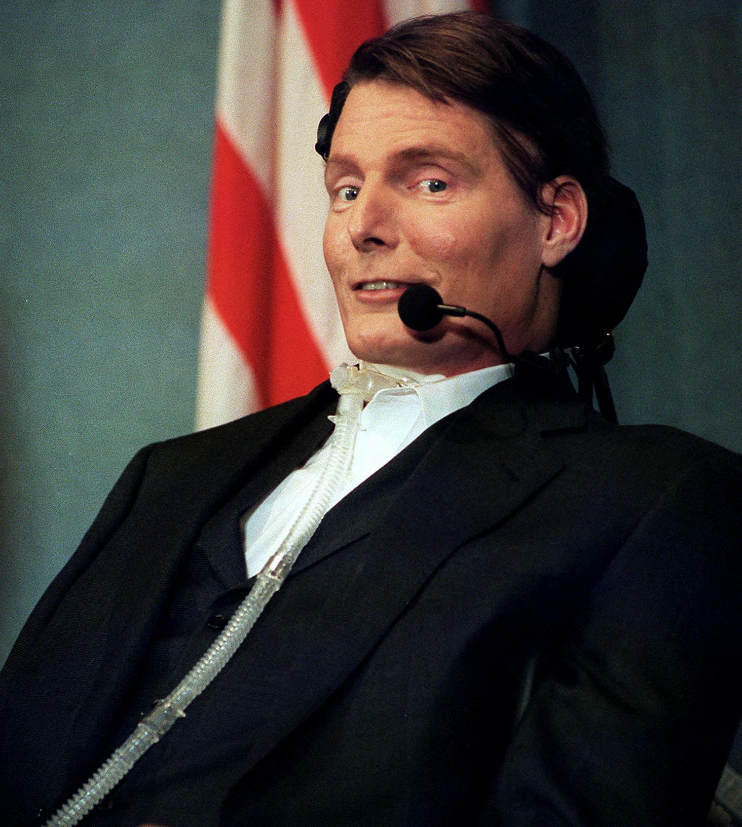 Reeve addresses an audience at the National Press Club in Washington, 1999. After Reeves was paralyzed from a horse fall in 1995, he became a quadriplegic and disabilities rights activist. (Joyce Naltchayan /Getty Images)