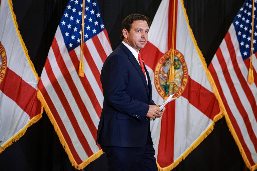 Florida Gov. Ron DeSantis speaks during a press conference regarding an apparent assassination attempt of former President Donald Trump, in West Palm Beach, Fla., on Sept. 17, 2024. (Joe Raedle/Getty Images)