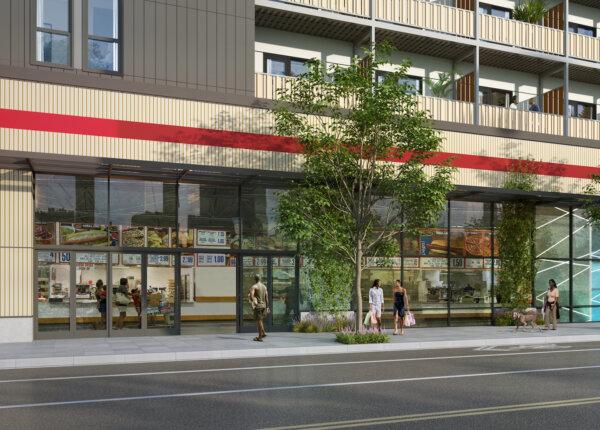 Artist rendering of a new Costco mixed-use development with 800 apartments in South Los Angeles. (Courtesy of Thrive Living)