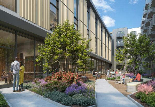 Artist rendering of a new Costco mixed-use development with 800 apartments in South Los Angeles. (Courtesy of Thrive Living)