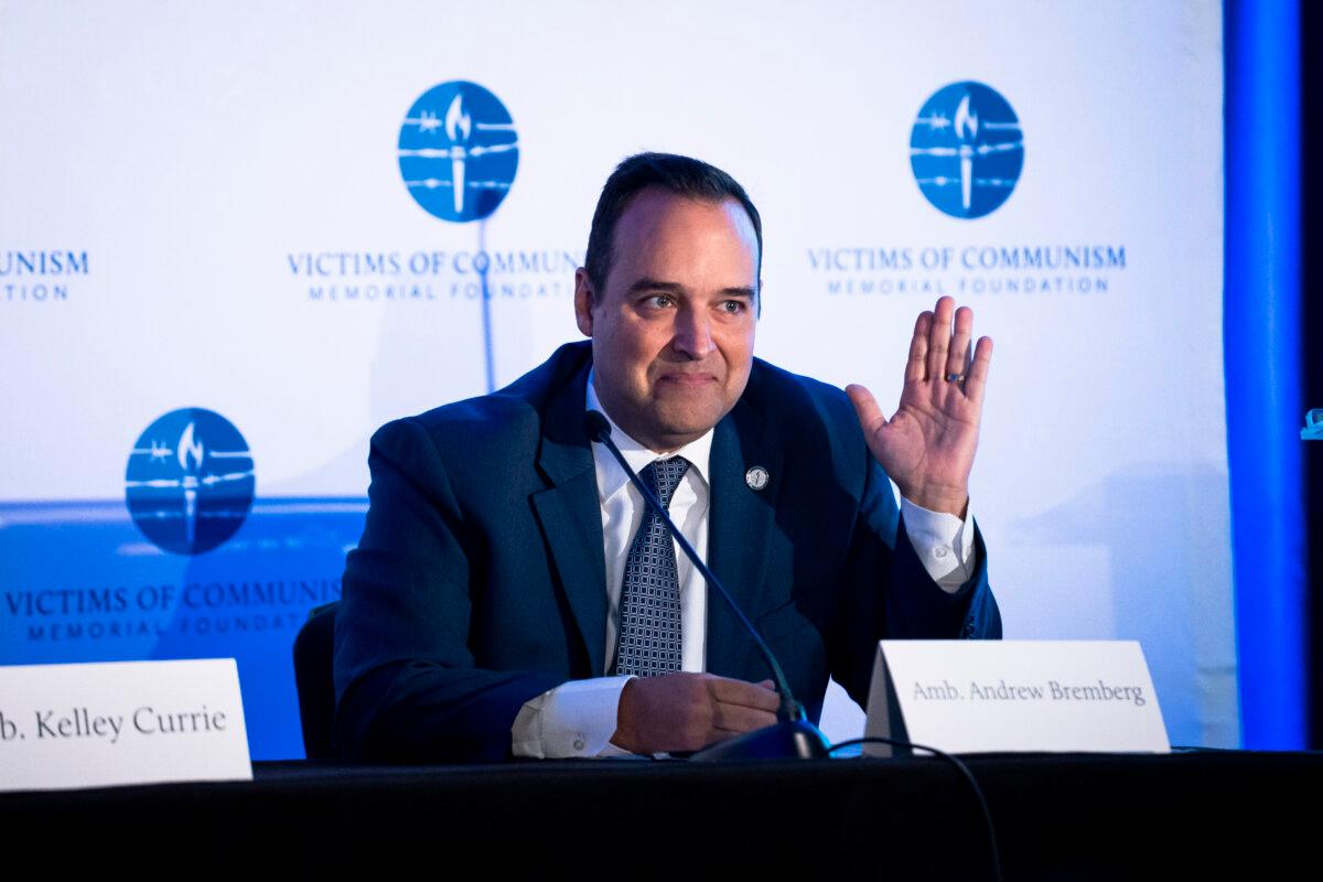 Ambassador Andrew Bremberg, president emeritus of the Victims of Communism Memorial Foundation, speaks during the China Forum in Washington on Sept. 25, 2024. (Madalina Vasiliu/The Epoch Times)