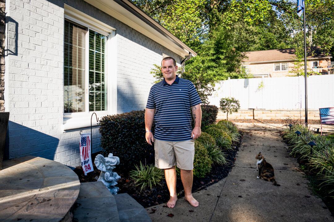 Logan Prince, business owner and Trump supporter, poses for a photo in Greensboro, N.C., on Sept. 19, 2024. (Madalina Vasiliu/The Epoch Times)