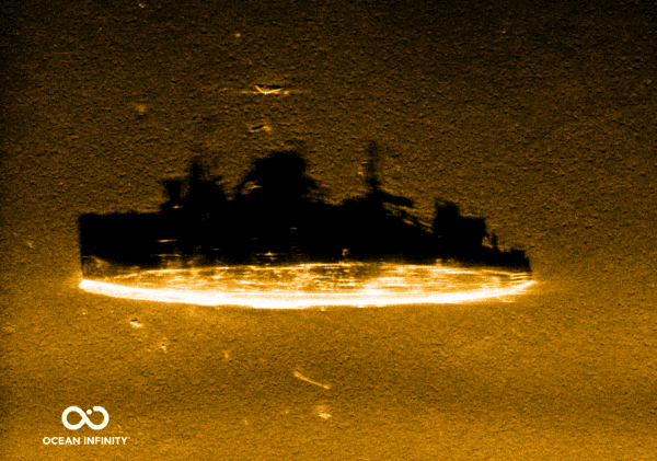 High-resolution synthetic aperture sonar image of the USS Stewart. (Ocean Infinity)