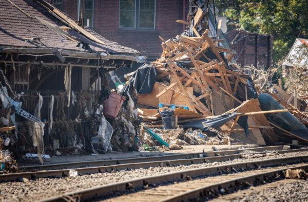 Damage from Hurricane Helene surrounds the town of Asheville, N.C., on Oct. 5, 2024. (John Fredricks/The Epoch Times)