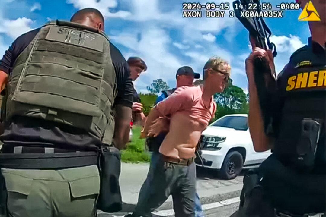 Bodycam footage of the arrest of Ryan Routh made by Florida's Martin County Sheriff's deputies, on Sept. 15, 2024. Routh was initially arrested in relation to two federal firearms charges. (Screenshot via NTD, Martin County Sheriff's Office)