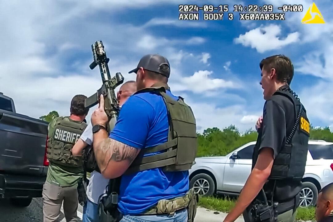 Bodycam footage of the arrest of Ryan Routh made by Florida's Martin County Sheriff's deputies, on Sept. 15, 2024. Routh was initially arrested in relation to two federal firearms charges. (Screenshot via NTD, Martin County Sheriff's Office)