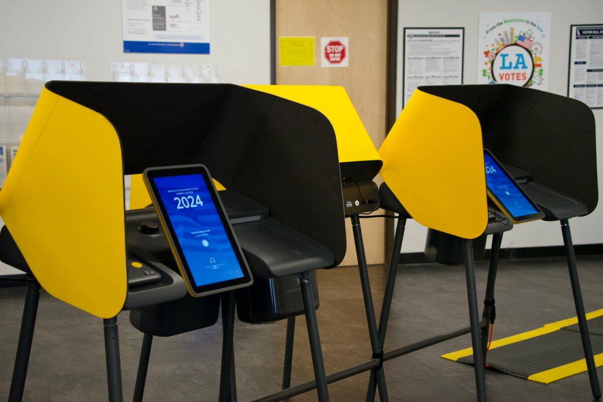 Voting machines at the Los Angeles County Registrar-Recorder/County Clerk in Norwalk, Calif., on Oct. 7, 2024. (Sophie Li/The Epoch Times)